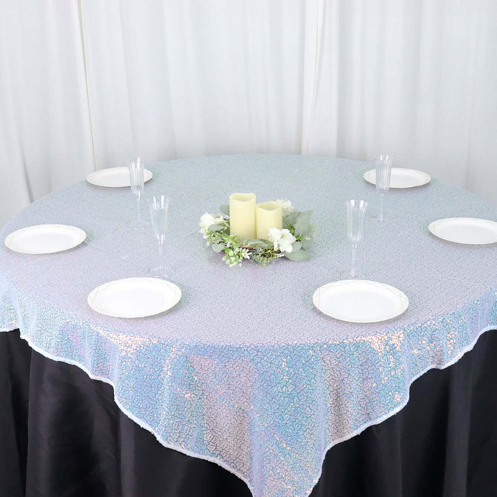 Sequin 60"x60" Table Overlay Square Tablecloth Iridescent Blue - Luxe Wedding Table Topper - Bell Racket Store