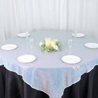 Sequin 60"x60" Table Overlay Square Tablecloth Iridescent Blue - Luxe Wedding Table Topper - Bell Racket Store