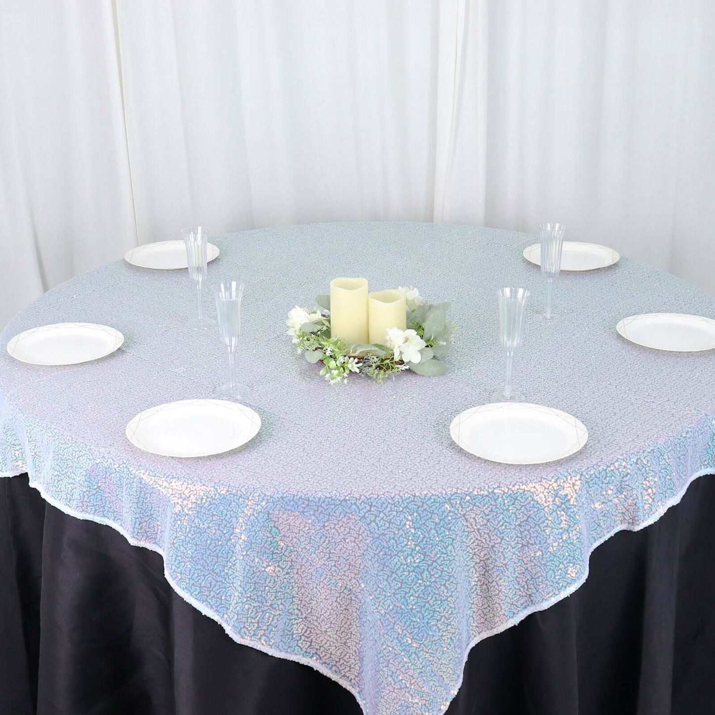 Sequin 60"x60" Table Overlay Square Tablecloth Iridescent Blue - Luxe Wedding Table Topper - Bell Racket Store