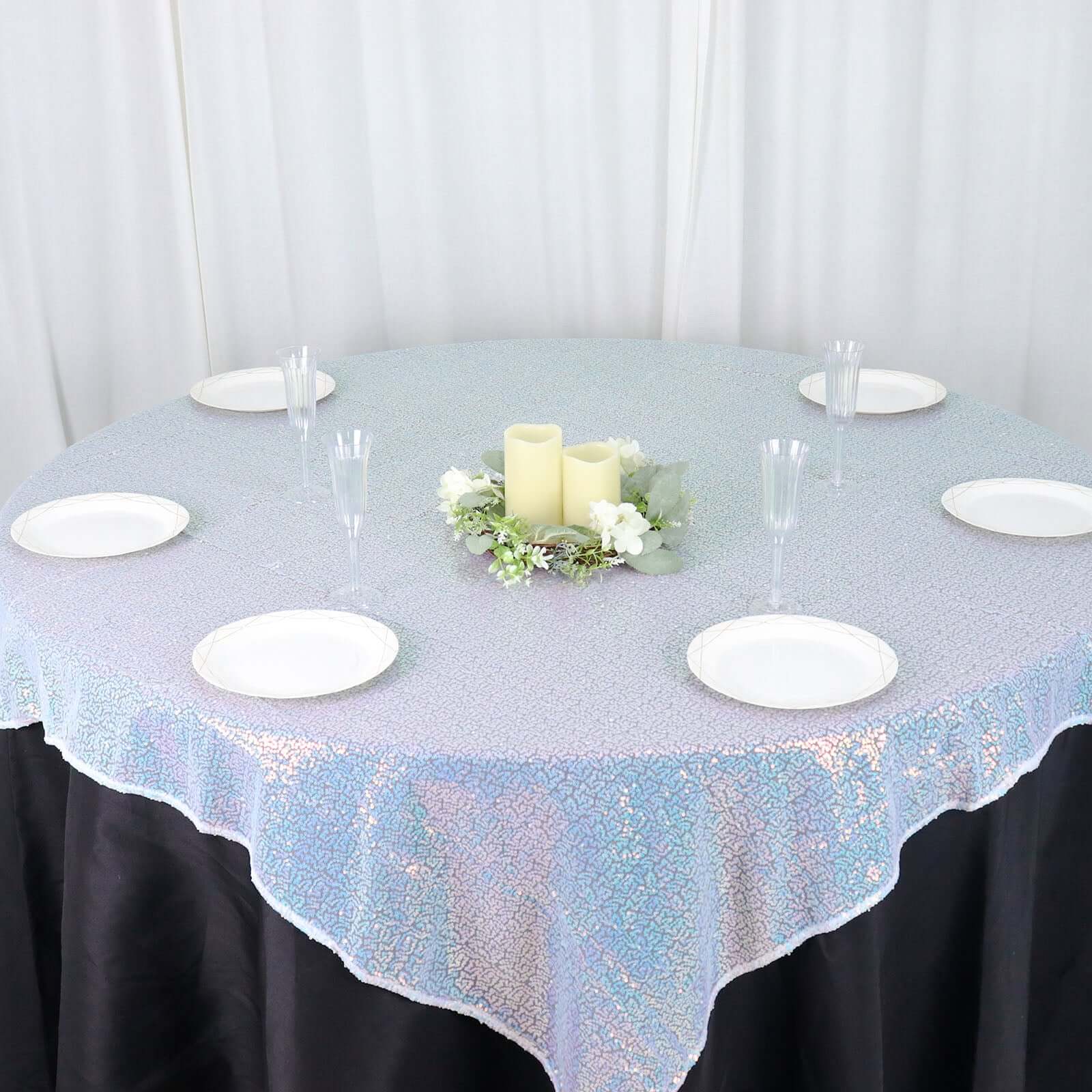Sequin 60"x60" Table Overlay Square Tablecloth Iridescent Blue - Luxe Wedding Table Topper - Bell Racket Store