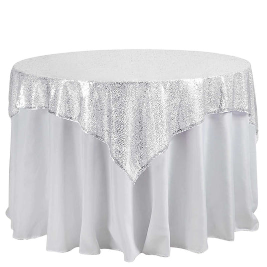 Sequin 60"x60" Table Overlay Square Tablecloth Silver - Luxe Wedding Table Topper - NestOCart