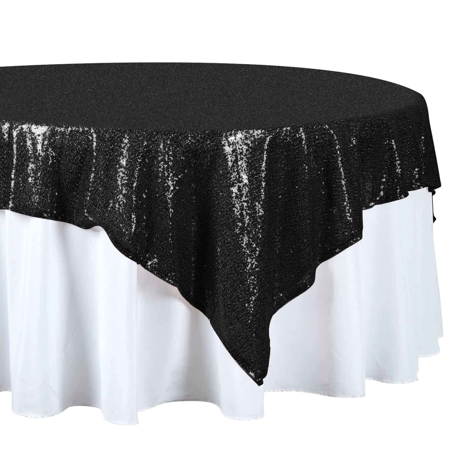 Sequin 72"x72" Table Overlay Square Tablecloth Black - Sparkly Design for Stunning Events - NestOCart