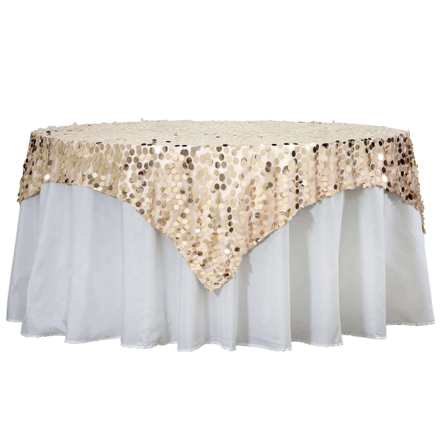 Sequin 72"x72" Table Overlay Square Tablecloth Champagne - Big Payette Table Cover - NestOCart