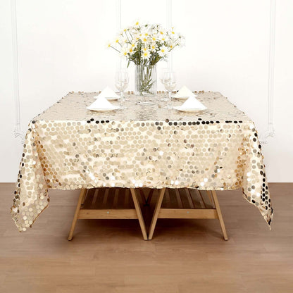 Sequin 72"x72" Table Overlay Square Tablecloth Champagne - Big Payette Table Cover - NestOCart