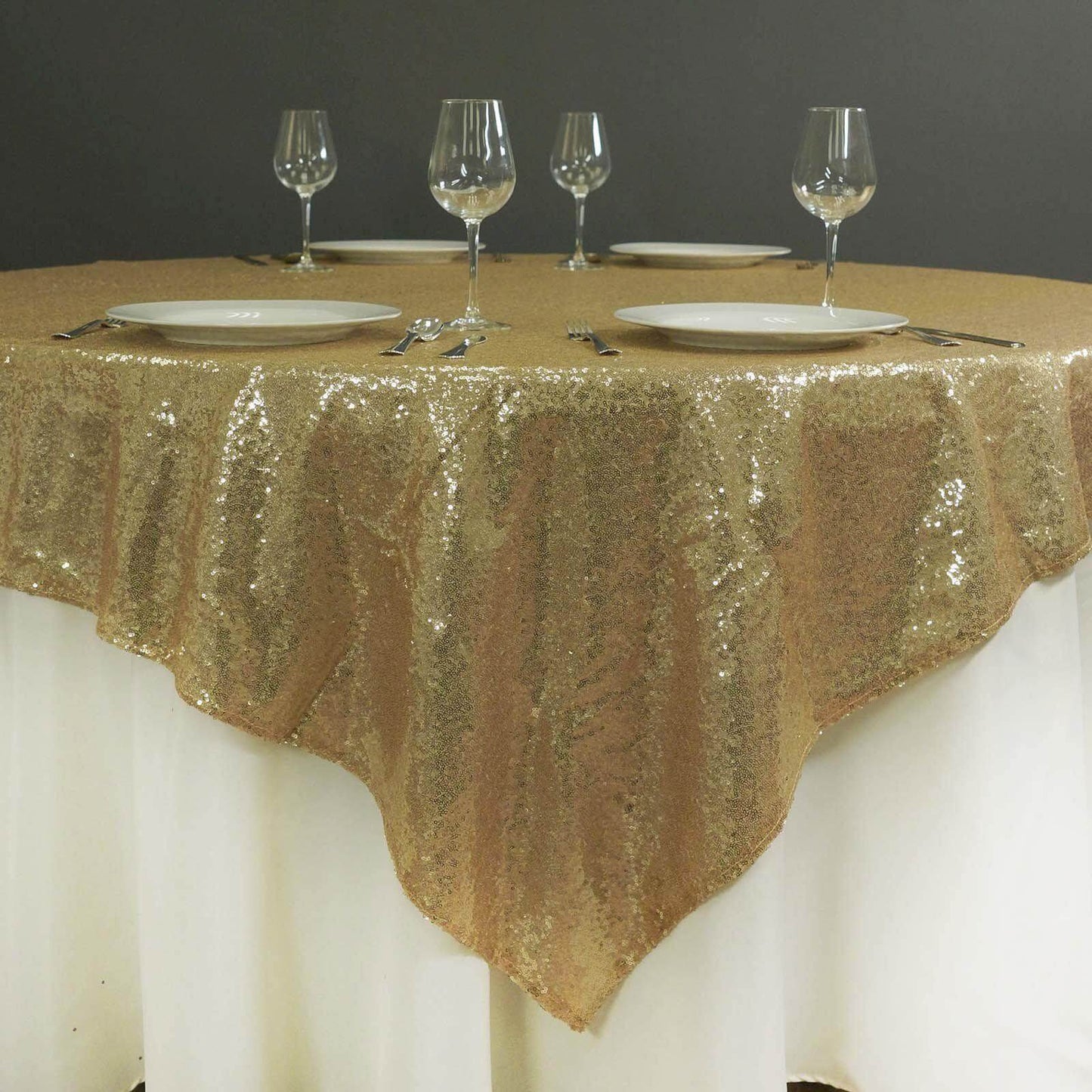 Sequin 72"x72" Table Overlay Square Tablecloth Champagne - Sparkly Table Cover - NestOCart