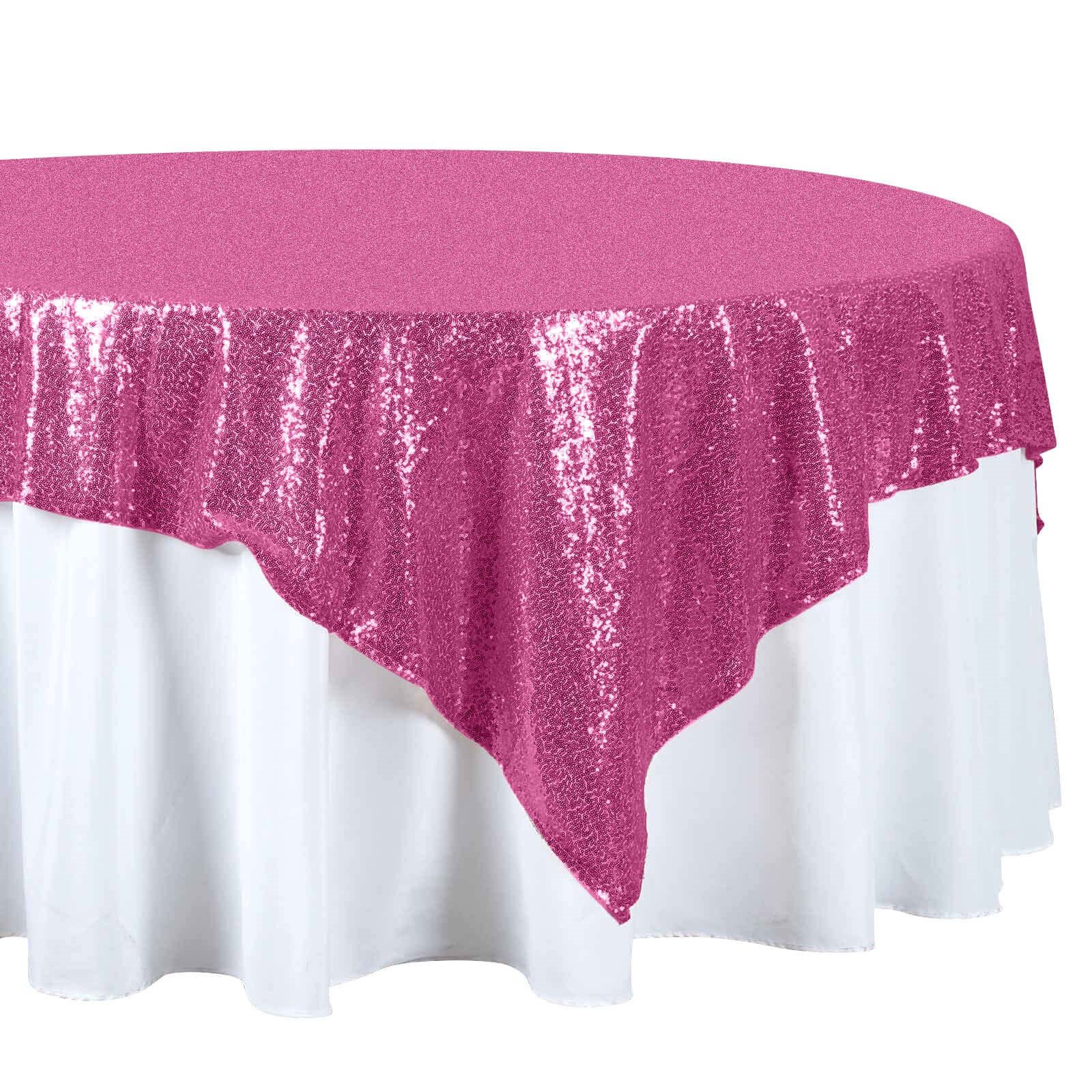 Sequin 72"x72" Table Overlay Square Tablecloth Fuchsia - Sparkly Table Cover - NestOCart