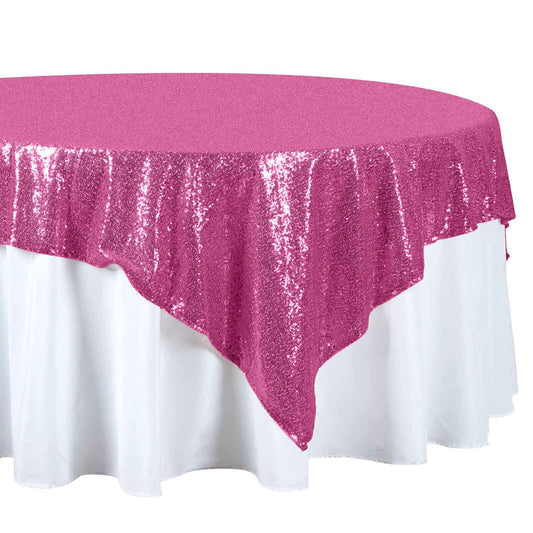 Sequin 72"x72" Table Overlay Square Tablecloth Fuchsia - Sparkly Table Cover - NestOCart