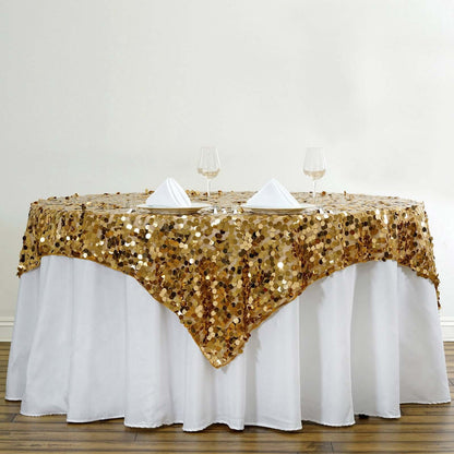 Sequin 72"x72" Table Overlay Square Tablecloth Gold - Big Payette Table Cover - NestOCart