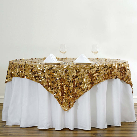 Sequin 72"x72" Table Overlay Square Tablecloth Gold - Big Payette Table Cover - NestOCart