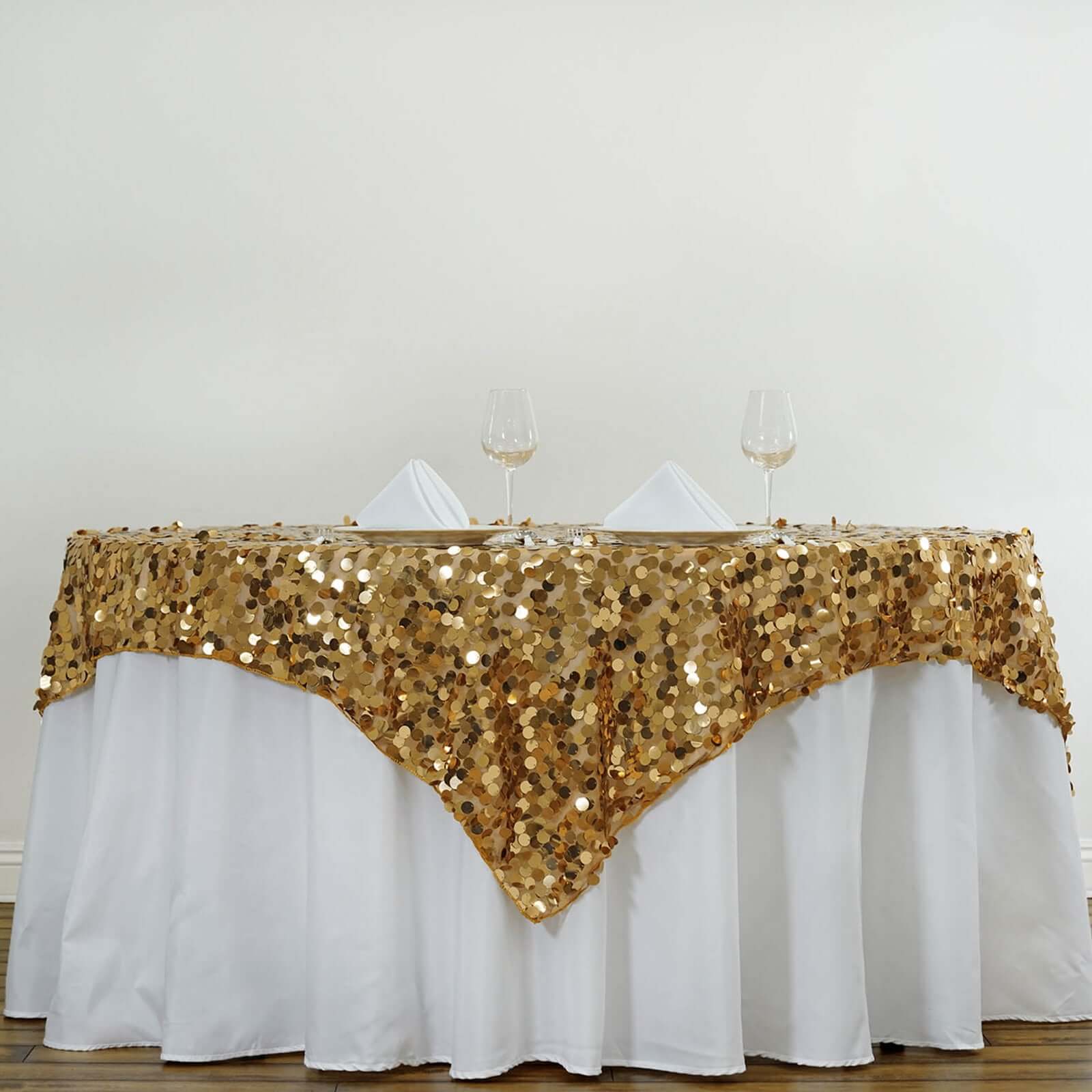 Sequin 72"x72" Table Overlay Square Tablecloth Gold - Big Payette Table Cover - NestOCart