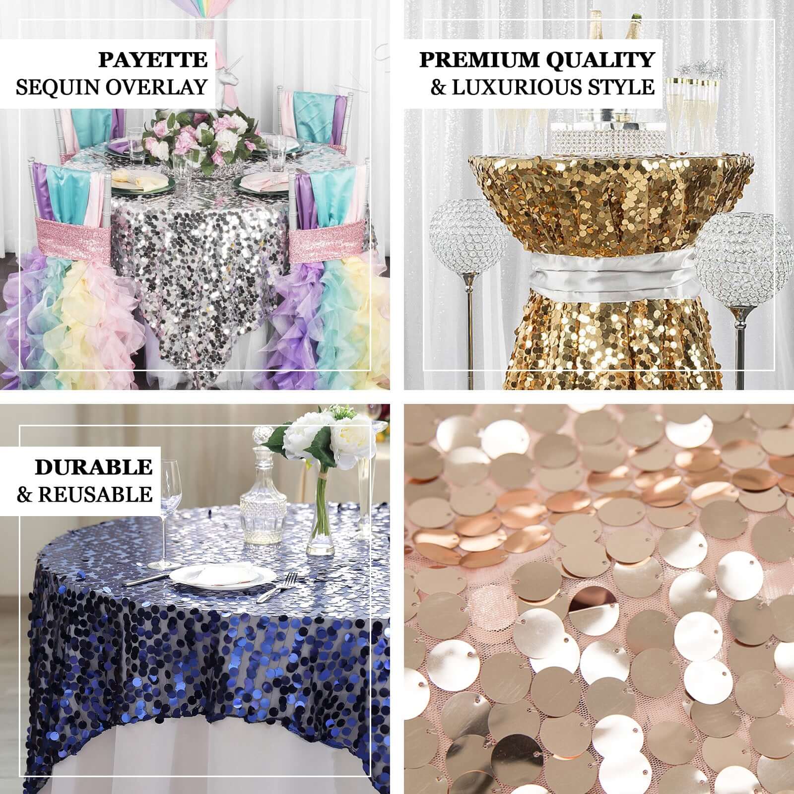 Sequin 72"x72" Table Overlay Square Tablecloth Gold - Big Payette Table Cover - NestOCart