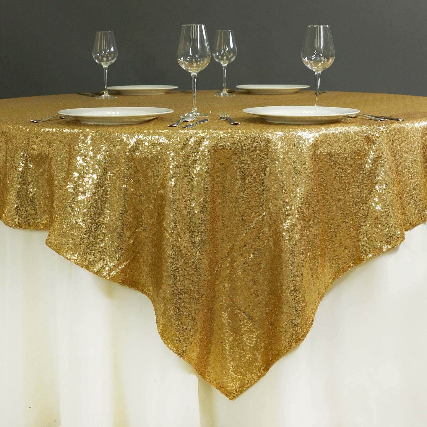 Sequin 72"x72" Table Overlay Square Tablecloth Gold - Sparkly Design for Stunning Events - NestOCart