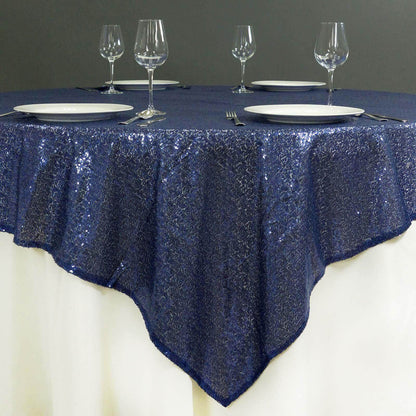 Sequin 72"x72" Table Overlay Square Tablecloth Navy Blue - Sparkly Table Cover - NestOCart