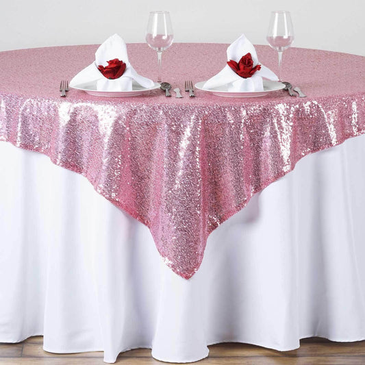 Sequin 72"x72" Table Overlay Square Tablecloth Pink - Sparkly Table Cover - NestOCart
