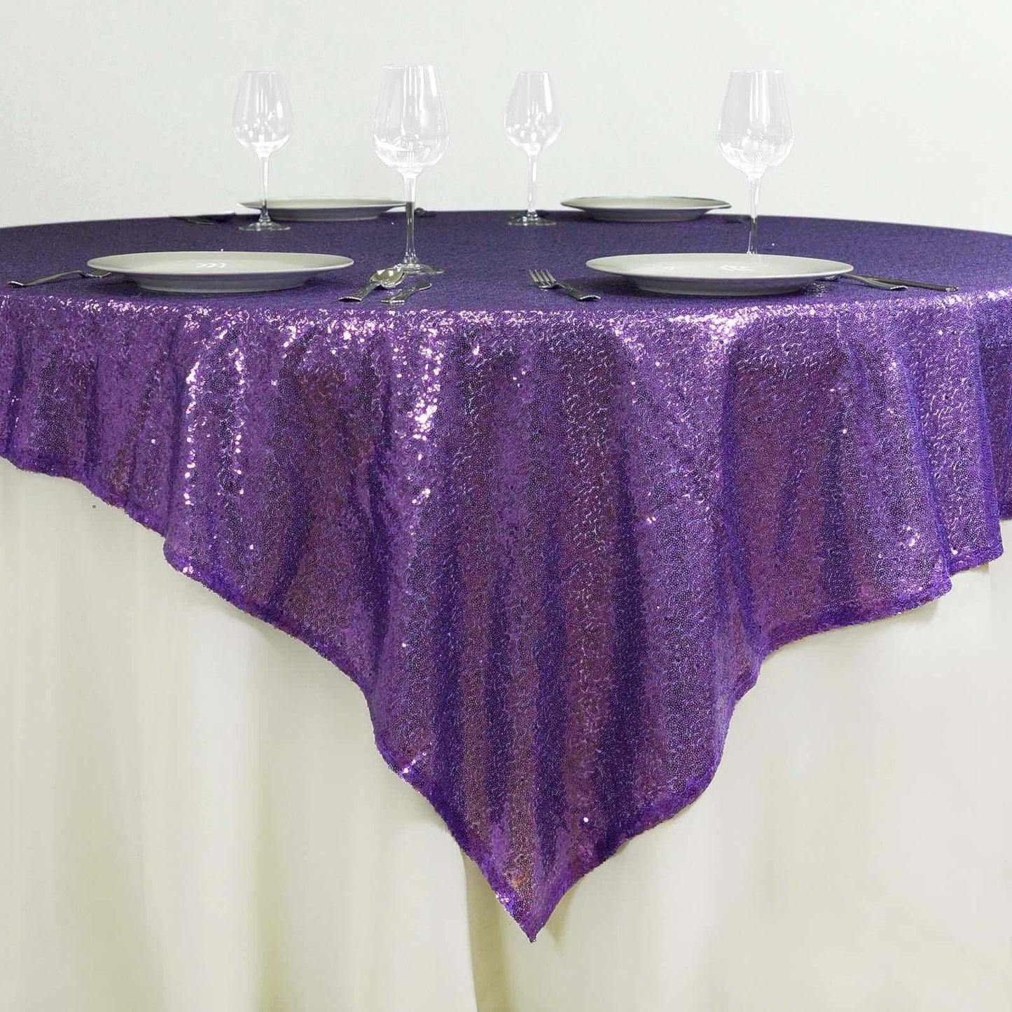 Sequin 72"x72" Table Overlay Square Tablecloth Purple - Sparkly Table Cover - NestOCart