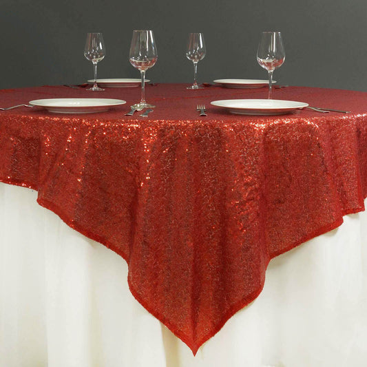Sequin 72"x72" Table Overlay Square Tablecloth Red - Sparkly Table Cover - NestOCart