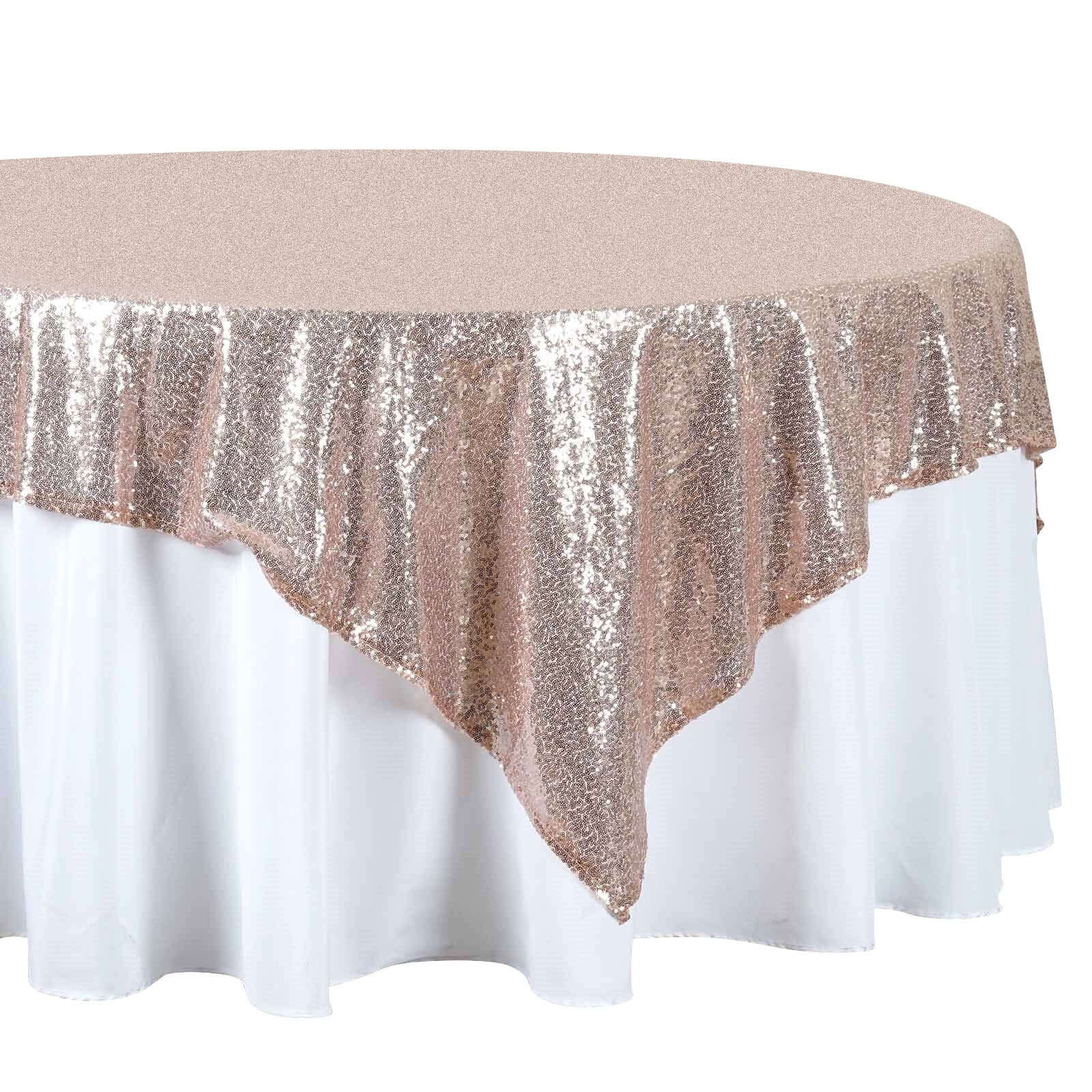 Sequin 72"x72" Table Overlay Square Tablecloth Rose Gold - Sparkly Table Cover - NestOCart