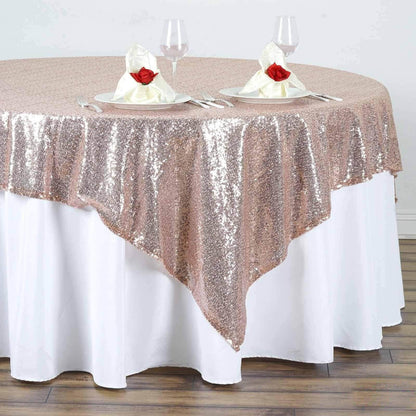 Sequin 72"x72" Table Overlay Square Tablecloth Rose Gold - Sparkly Table Cover - NestOCart