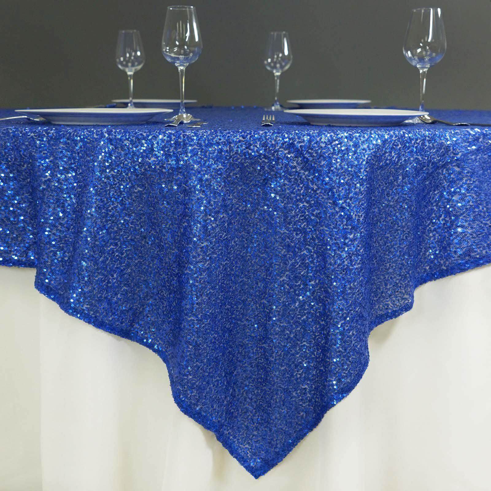 Sequin 72"x72" Table Overlay Square Tablecloth Royal Blue - Sparkly Table Cover - NestOCart