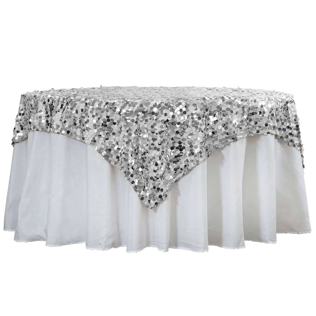 Sequin 72"x72" Table Overlay Square Tablecloth Silver - Big Payette Table Cover