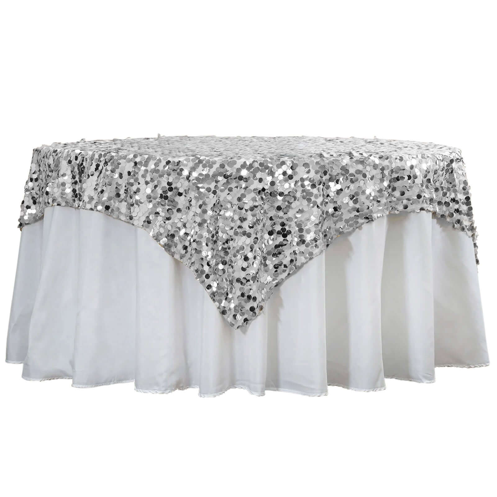 Sequin 72"x72" Table Overlay Square Tablecloth Silver - Big Payette Table Cover
