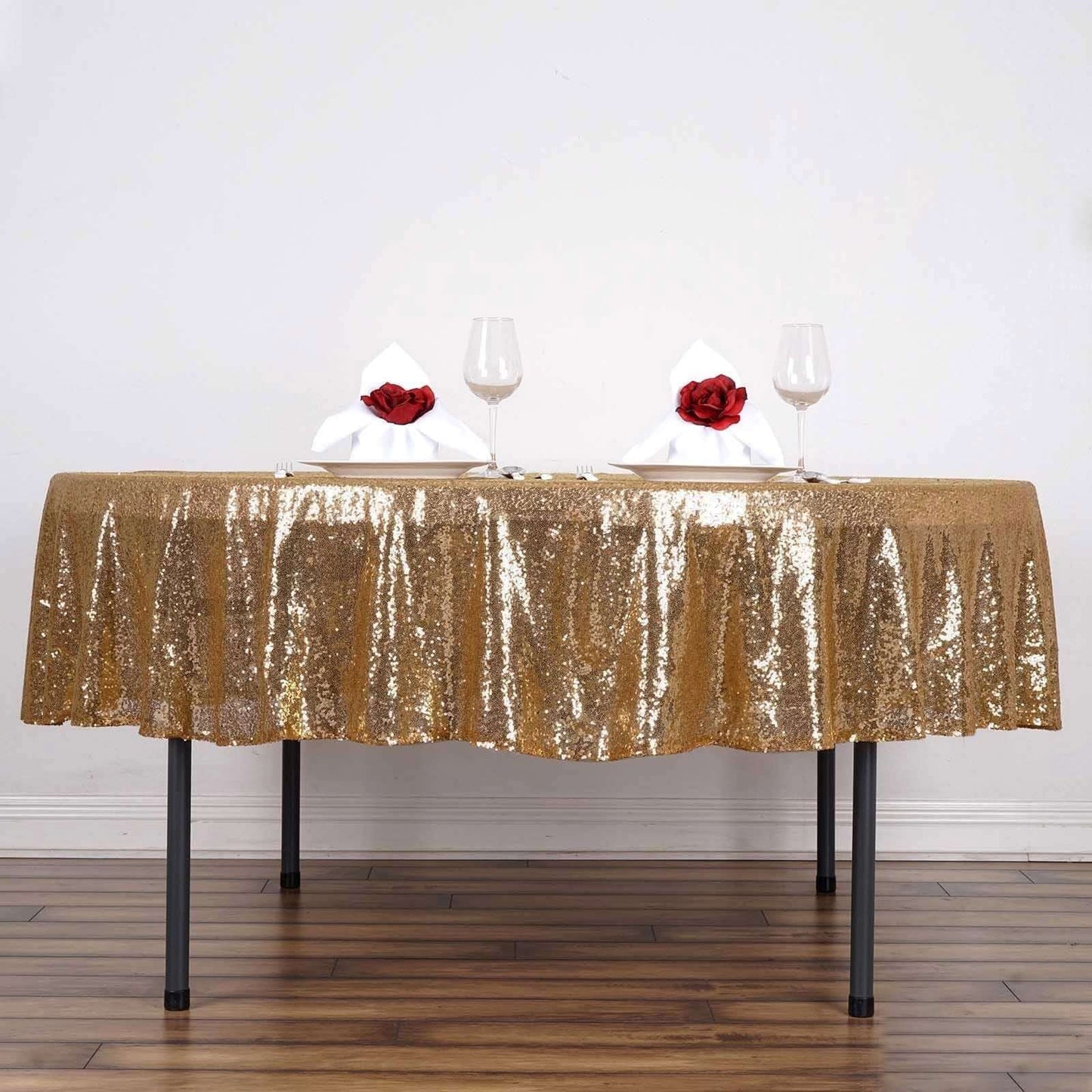 Sequin 90" Round Tablecloth Gold - Glittering Decor for Special Events - NestOCart