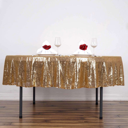 Sequin 90" Round Tablecloth Gold - Glittering Decor for Special Events - NestOCart