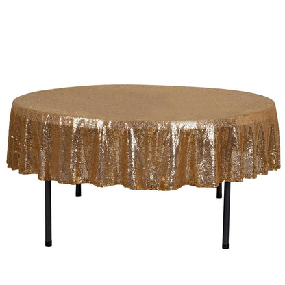 Sequin 90" Round Tablecloth Gold - Glittering Decor for Special Events - NestOCart