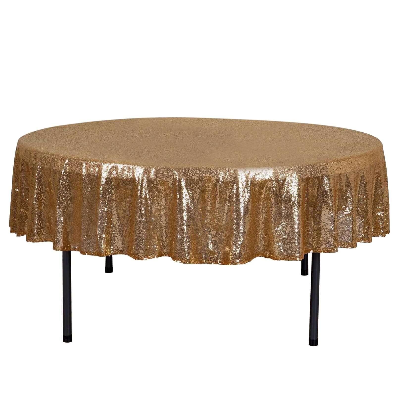Sequin 90" Round Tablecloth Gold - Glittering Decor for Special Events - NestOCart
