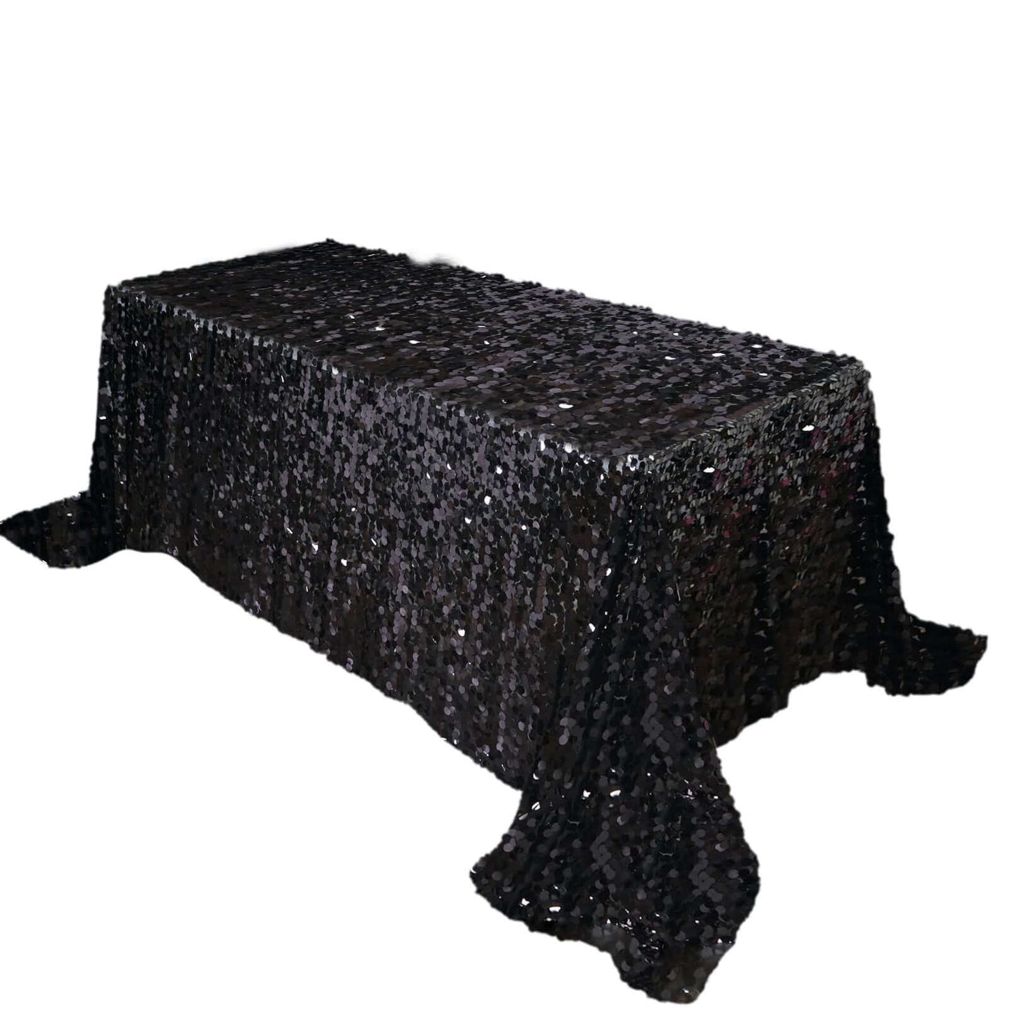 Sequin 90"x132" Rectangle Tablecloth Black - Seamless Big Payette Design for Sophisticated Occasions - NestOCart
