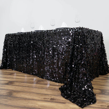 Sequin 90"x132" Rectangle Tablecloth Black - Seamless Big Payette Design for Sophisticated Occasions - NestOCart