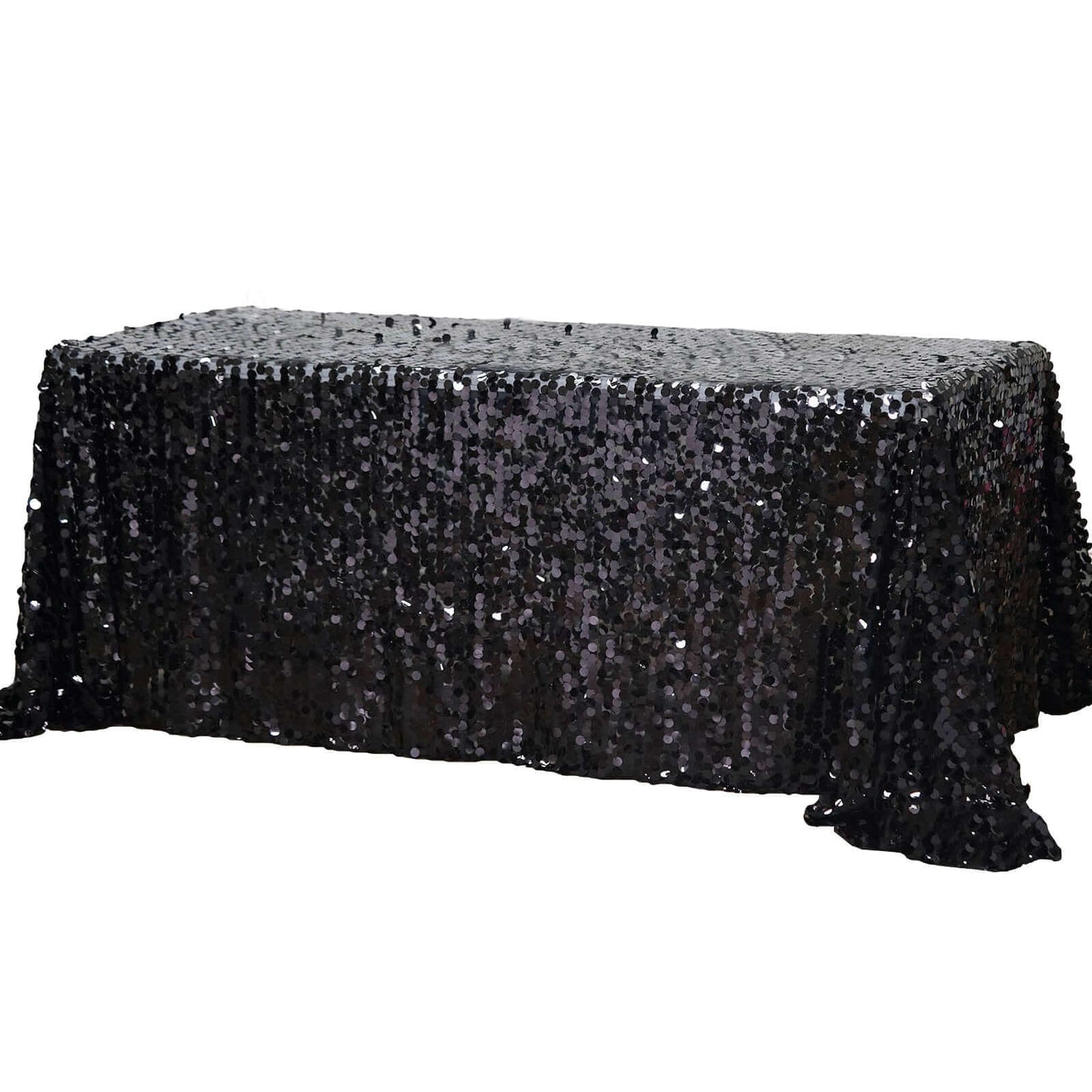 Sequin 90"x132" Rectangle Tablecloth Black - Seamless Big Payette Design for Sophisticated Occasions - NestOCart