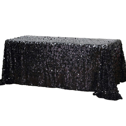 Sequin 90"x132" Rectangle Tablecloth Black - Seamless Big Payette Design for Sophisticated Occasions - NestOCart
