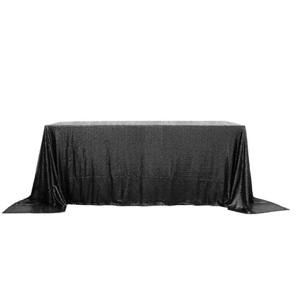 Sequin 90"x132" Rectangle Tablecloth Black - Seamless Sparkly Design for Luxe Occasions - NestOCart