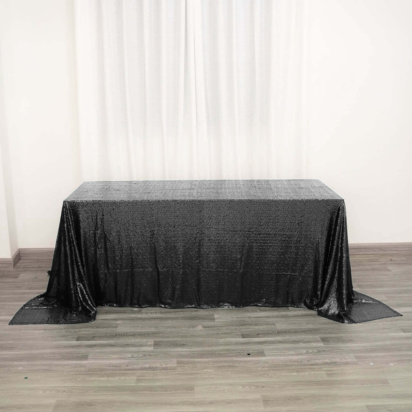 Sequin 90"x132" Rectangle Tablecloth Black - Seamless Sparkly Design for Luxe Occasions - NestOCart