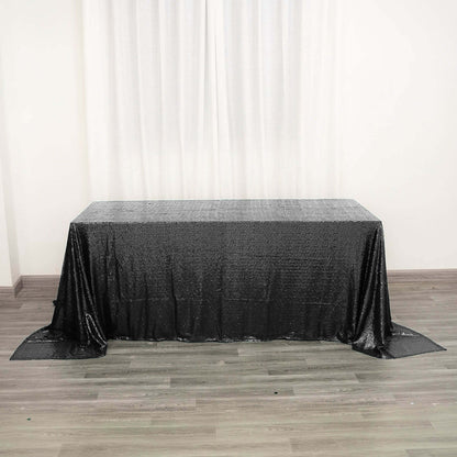 Sequin 90"x132" Rectangle Tablecloth Black - Seamless Sparkly Design for Luxe Occasions - NestOCart