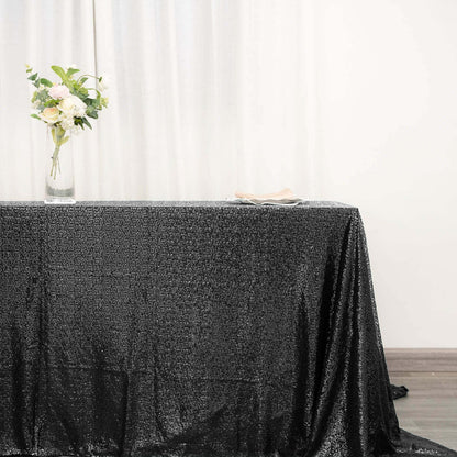 Sequin 90"x132" Rectangle Tablecloth Black - Seamless Sparkly Design for Luxe Occasions - NestOCart