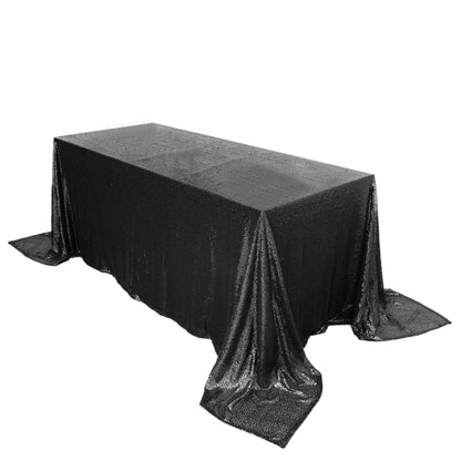 Sequin 90"x132" Rectangle Tablecloth Black - Seamless Sparkly Design for Luxe Occasions - NestOCart