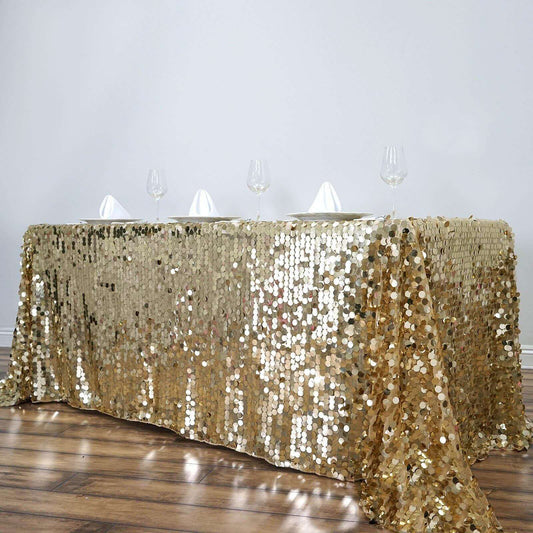 Sequin 90"x132" Rectangle Tablecloth Champagne - Seamless Big Payette Table Cover - NestOCart