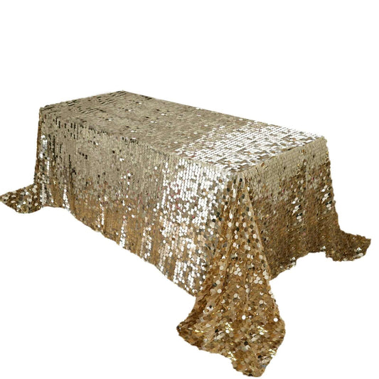 Sequin 90"x132" Rectangle Tablecloth Champagne - Seamless Big Payette Table Cover - NestOCart