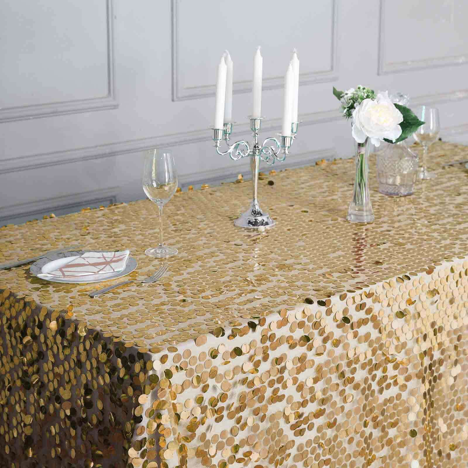 Sequin 90"x132" Rectangle Tablecloth Champagne - Seamless Big Payette Table Cover - NestOCart