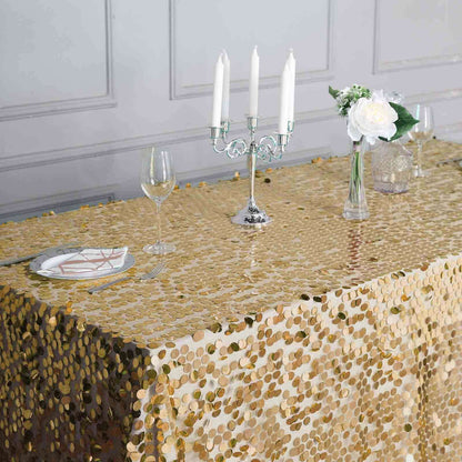 Sequin 90"x132" Rectangle Tablecloth Champagne - Seamless Big Payette Table Cover - NestOCart