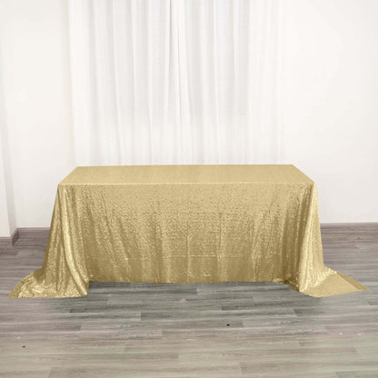 Sequin 90"x132" Rectangle Tablecloth Champagne - Seamless Sparkly Table Cover - NestOCart