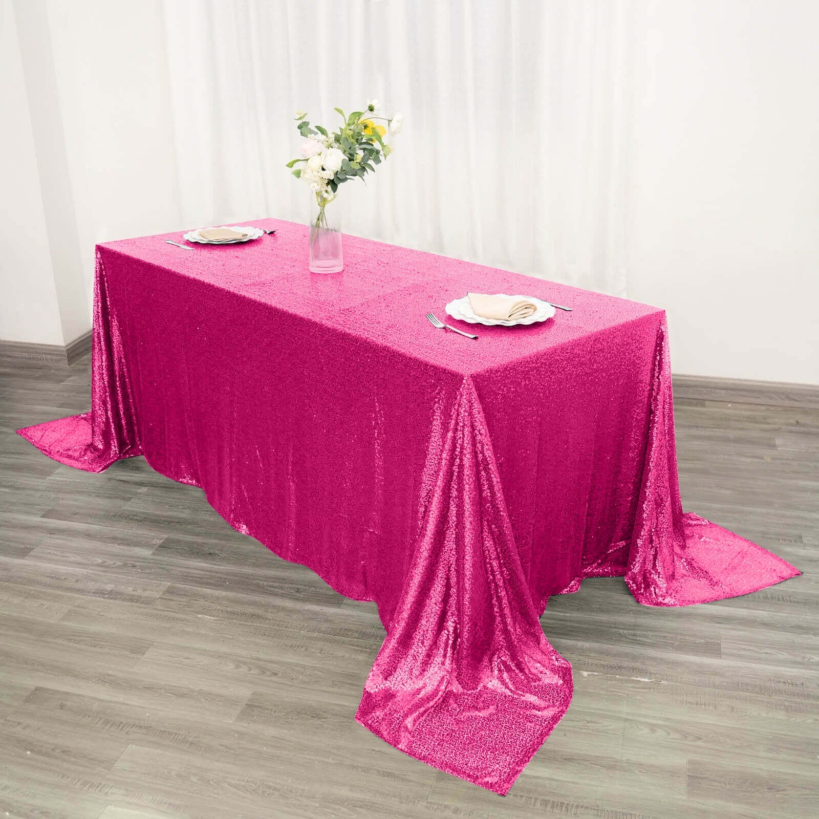 Sequin 90"x132" Rectangle Tablecloth Fuchsia - Seamless Sparkly Table Cover - NestOCart