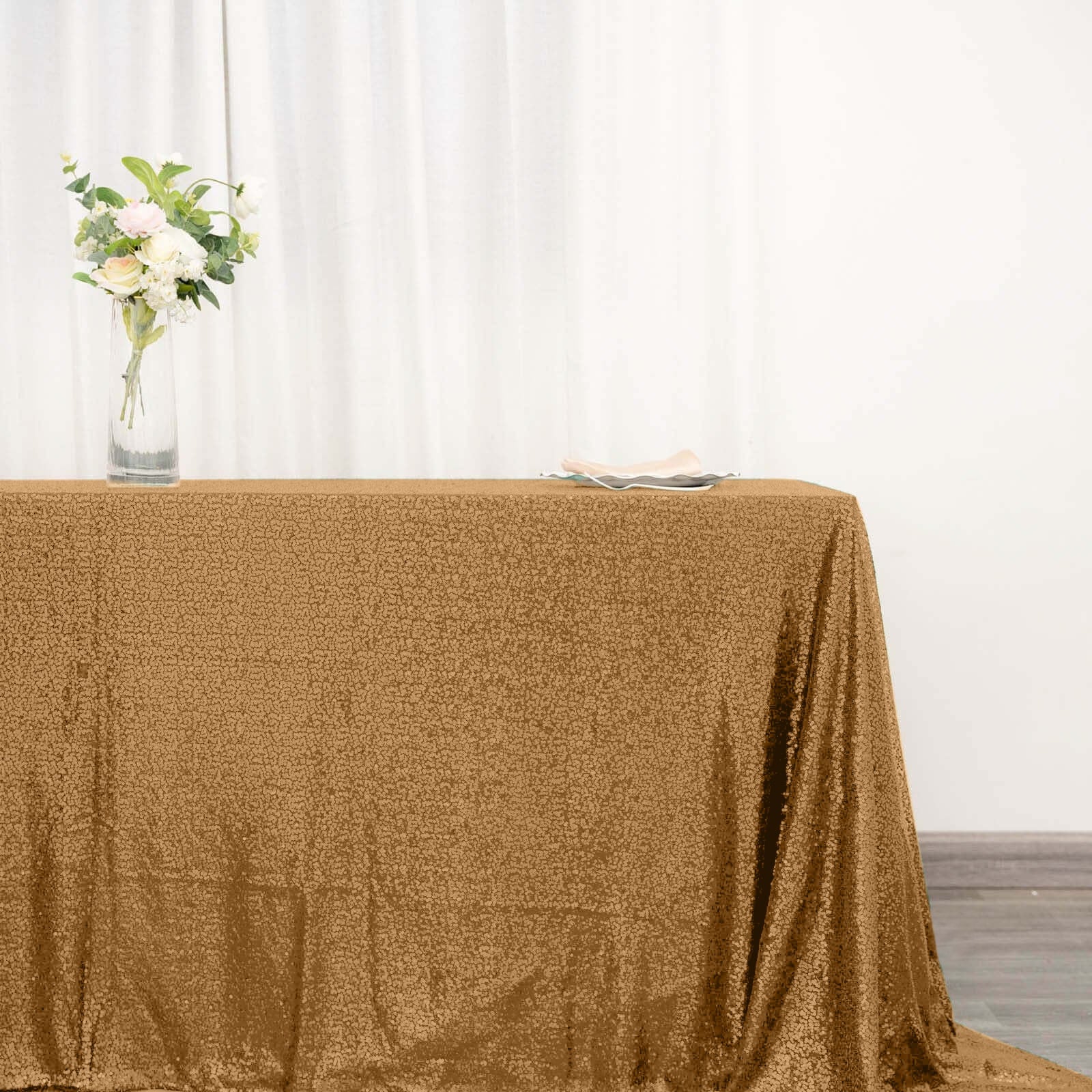 Sequin 90"x132" Rectangle Tablecloth Gold - Seamless Sparkly Design for Luxe Occasions - NestOCart