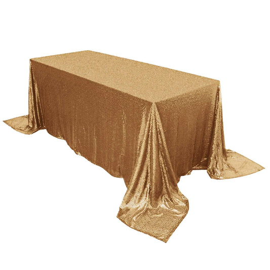 Sequin 90"x132" Rectangle Tablecloth Gold - Seamless Sparkly Design for Luxe Occasions - NestOCart
