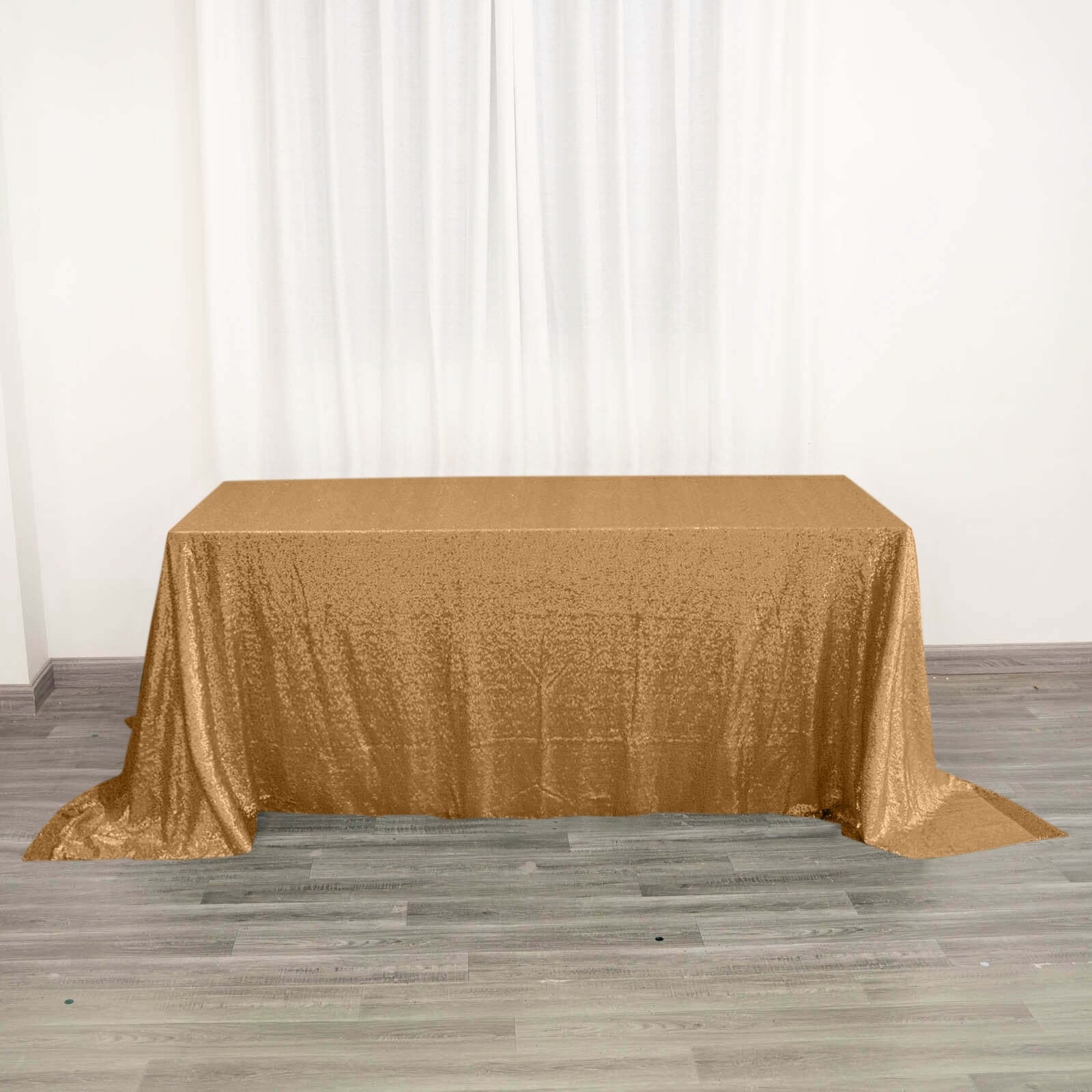 Sequin 90"x132" Rectangle Tablecloth Gold - Seamless Sparkly Design for Luxe Occasions - NestOCart