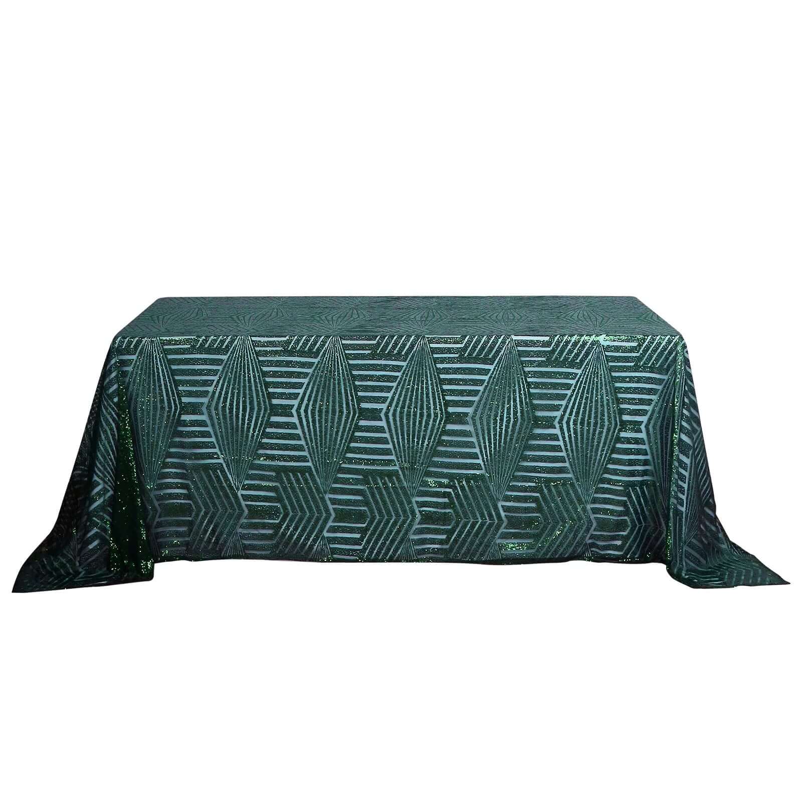 Sequin 90"x132" Rectangle Tablecloth Hunter Emerald Green - Seamless Diamond Table Cover - Bell Racket Store