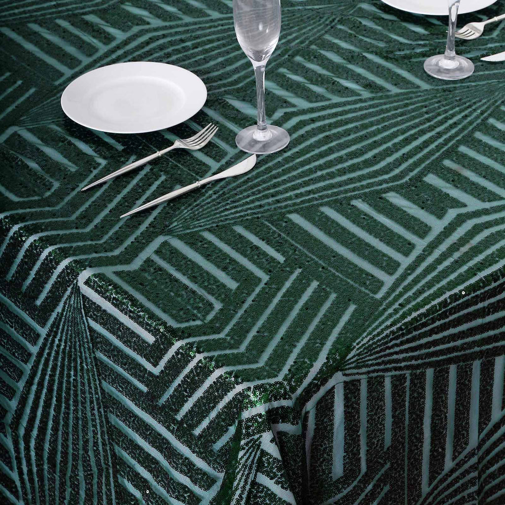 Sequin 90"x132" Rectangle Tablecloth Hunter Emerald Green - Seamless Diamond Table Cover - Bell Racket Store
