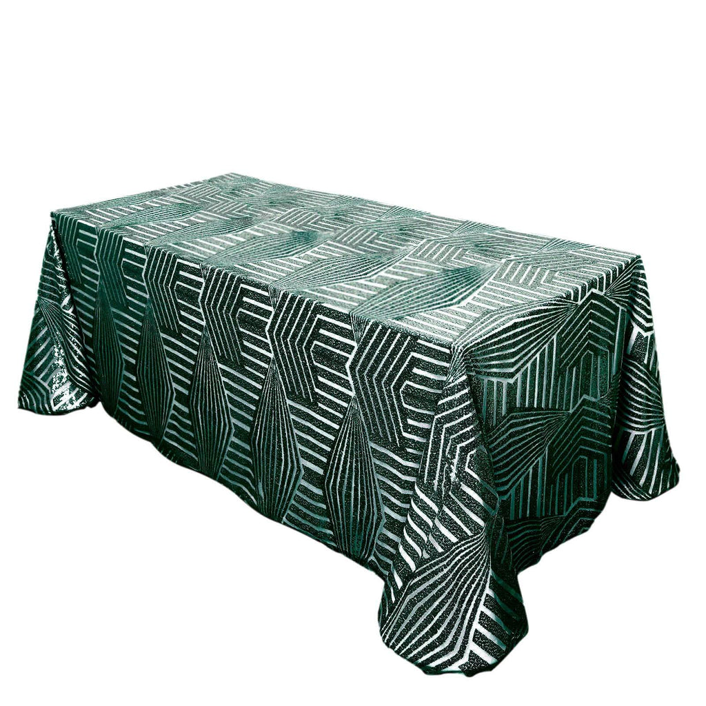Sequin 90"x132" Rectangle Tablecloth Hunter Emerald Green - Seamless Diamond Table Cover - Bell Racket Store